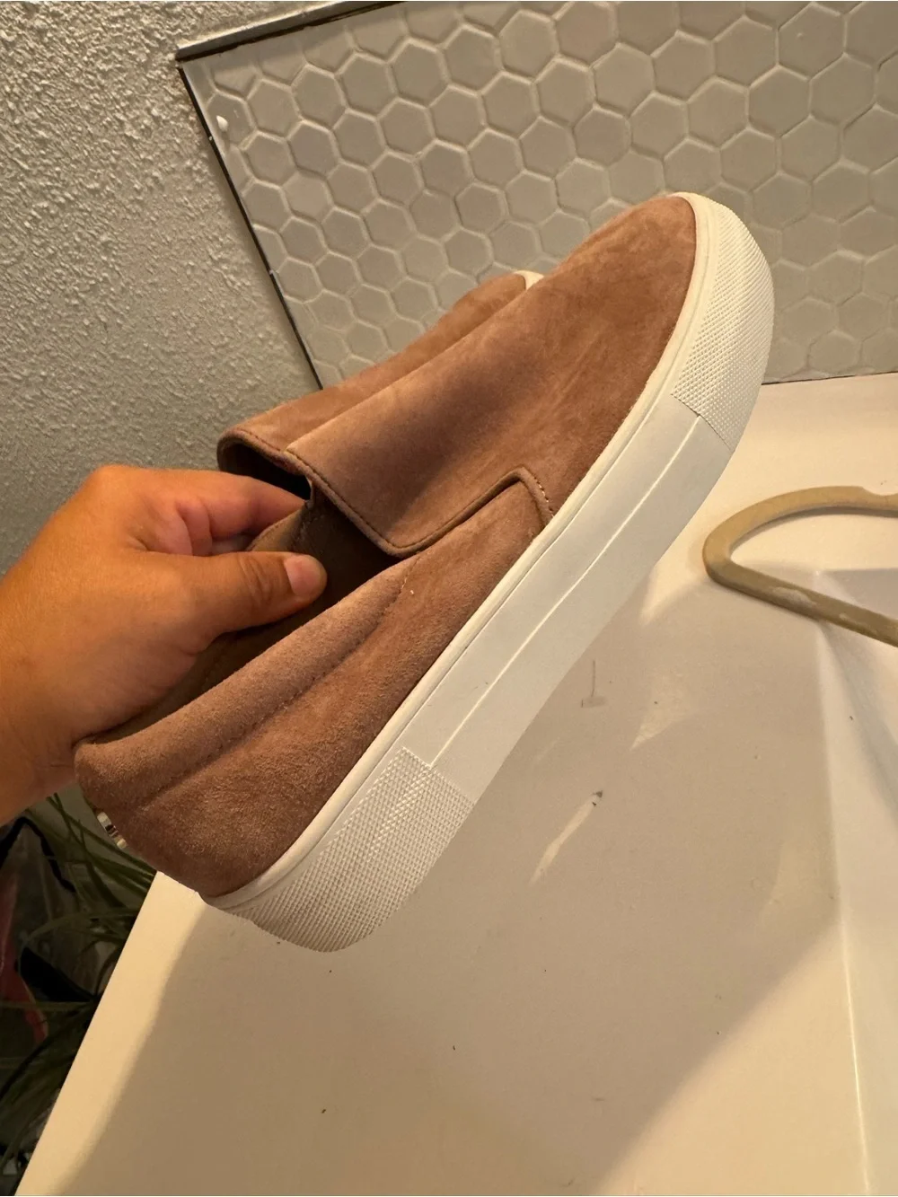 Steve Madden Men's Slip-On Suede Loafers in Taupe and White